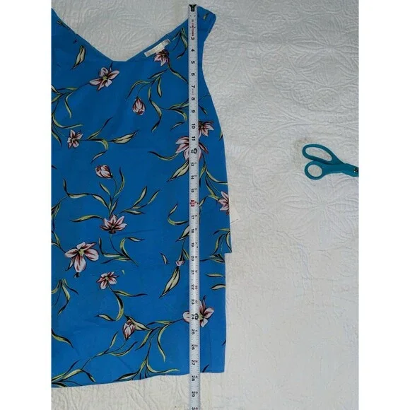 Floral Print Sleeveless Tiered Top Blue Flowy Blouse Casual Tank - Picture 3 of 6